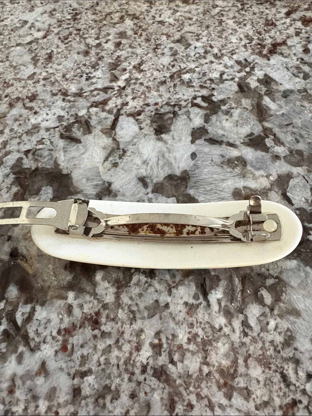 Vintage 80s Cream Hair Barrette with Pastel Diagonal Stripes